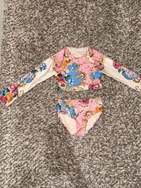 Agua Bendita Pink & Blue Floral Long-Sleeve Kids Rashguard Set